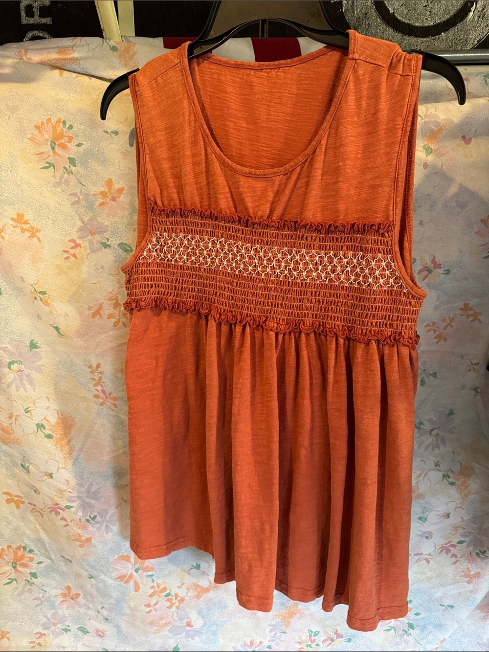 Sleeveless Smocked Tank Top - Orange